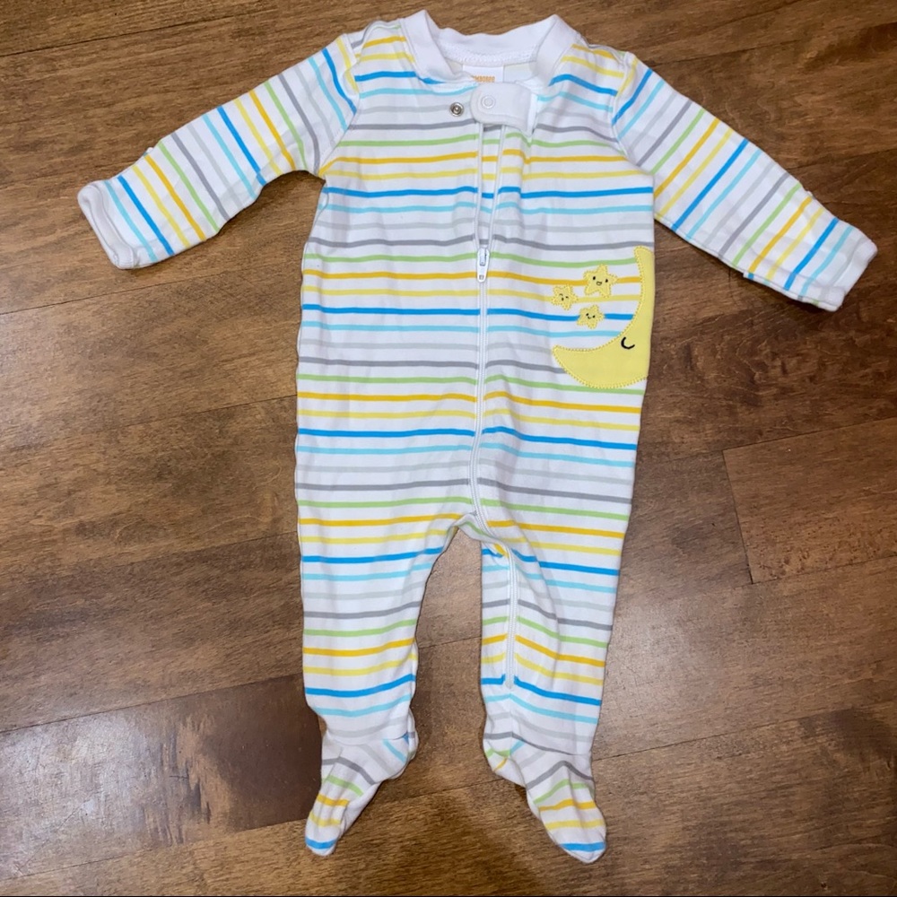 Like new! Newborn size footie pajamas onesie colorful stripes and crescent moon